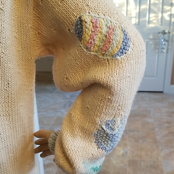 Peach and Blue Oversized Hand Knitted Cardigan Sweater - Picture 6 of 7